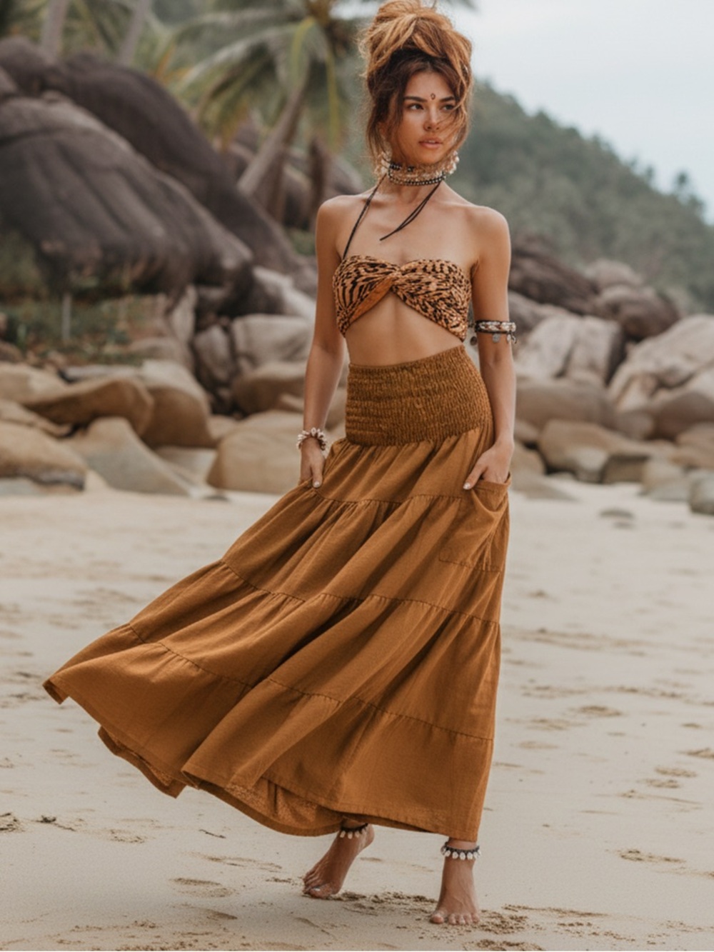 Thaluta NWT Mustard Maxi Boho Cotton Skirt One Size